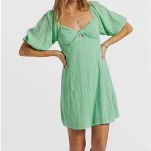 Billabong Light Green Puff Sleeve Mini Dress